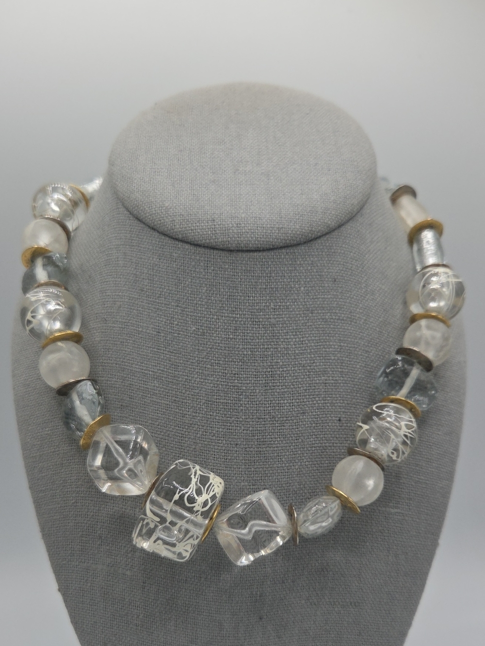 5 for $25! Chico's Clear Glass Bead Statement Necklace with Gold Accents